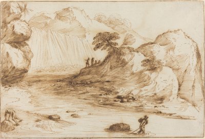 Maisema ja vesiputous tekijältä called Guercino Giovanni Francesco Barbieri