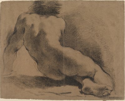 Istuva alastonpoika takaa katsottuna tekijältä called Guercino Giovanni Francesco Barbieri