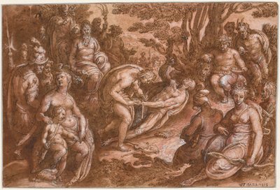 Marsyasin nylkeminen, n. 1570-1605. tekijältä called Johannes Stradanus Jan van der