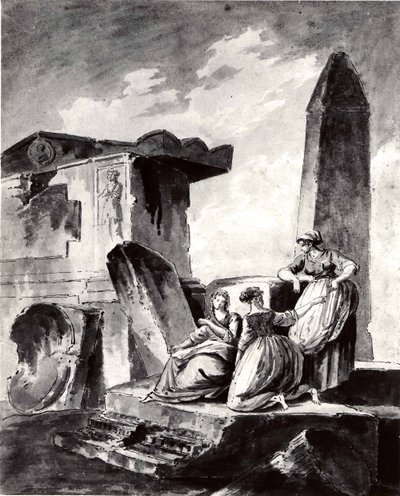 Kolme nuorta tyttöä Ruinsilta, n. 1790. tekijältä copy after Hubert Robert.