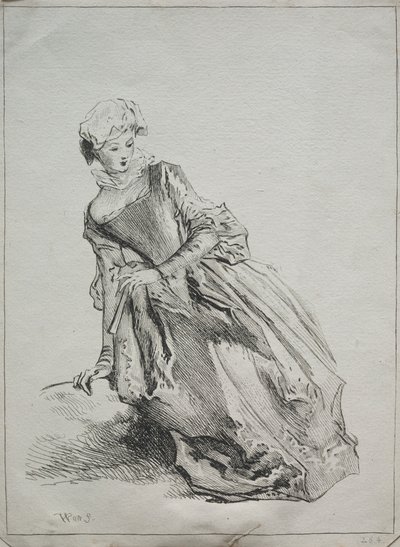 Istuva nainen tekijältä copy after Jean Antoine Watteau