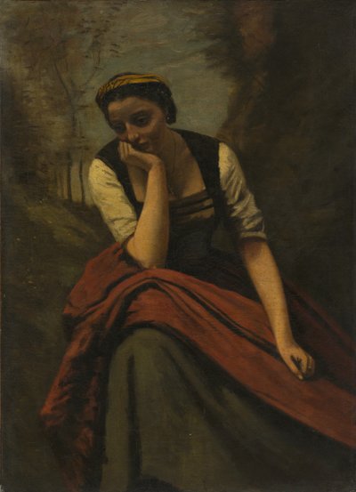 Nainen meditoimassa tekijältä copy after Jean Baptiste Camille Corot