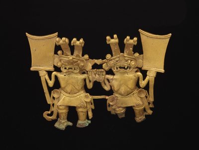 Riipus kahdella hahmolla, n.700-1520 (kulta-kupariseoksesta valmistettu tumbaga) tekijältä culture Diquis