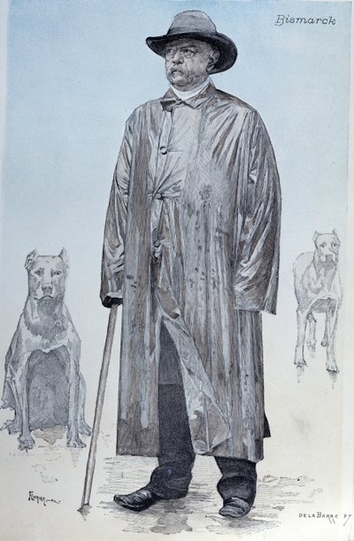Kansleri Bismarck ja hänen koiransa, Florianin kaivertama kansikuva La Revue Illustreesta, lokakuu 1887 tekijältä de La Barre