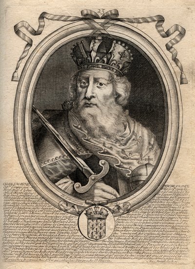 Kaarle Suuri (Charles I dit le Grand, Carolus Magnus, 742-814), frankkien kuningas - Kaarle Suuri (Carolus Magnus, Kaarle Suuri) (747-814) Frankkien kuningas ja lännen kristitty keisari - kaiverrus Lesistä Augustes Representations de tous les Ki tekijältä de Larmessin
