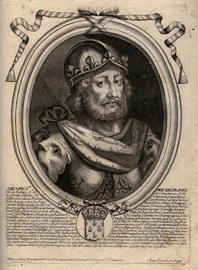 Kapetsialaisten dynastia: Henry I:n (1009-1060), frangien kuninkaan muotokuva 1031-1060 - Henrik I (1009-1060) Ranskan kuningas - kaiverrus Les Augustes Representations de tous les Kings de Francesta Pharamondista LouisXIV, Pariisi tekijältä de Larmessin