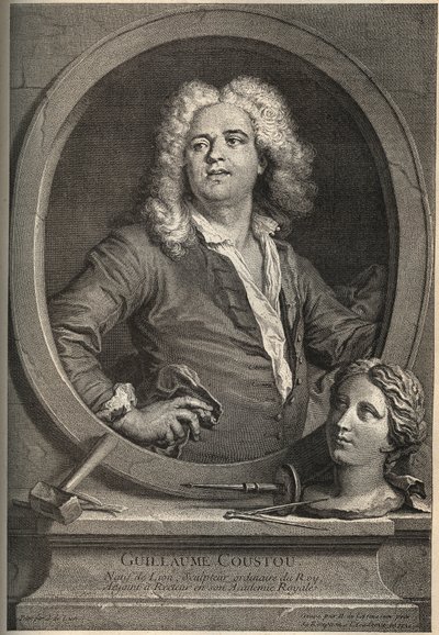 Guillaume Coustoun (1677-1746) muotokuva ranskalaisesta kuvanveistäjästä - Larmessinin kaiverrus J.de Lienin mukaan tekijältä de Larmessin