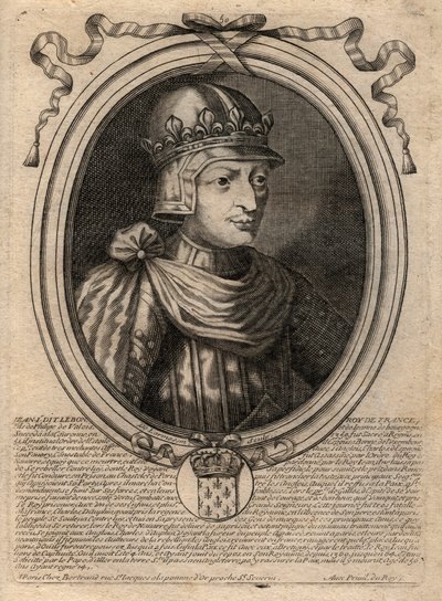 Johannes II Hyvän (1319-1364), Ranskan kuninkaan muotokuva - Johannes II:n, "Hyvän" (1319-64) Ranskan kuninkaan muotokuva - kaiverrus kirjasta "Les Augustes Representations de tous les Kings de France Pharamondista LudvigXIV:hen" 