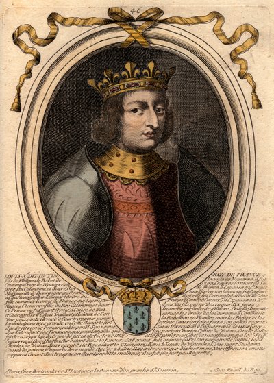 Ludvig X:n Hutinin (1289 - 1316), Ranskan kuninkaan - Ludvig X:n (1289-1316) Itsepäinen, Ranskan ja Navarran kuninkaan muotokuva - kaiverrus teoksesta "Les Augustes Representations de tous les Kings de France from Pharamond to LouisXIV", Pariisi tekijältä de Larmessin