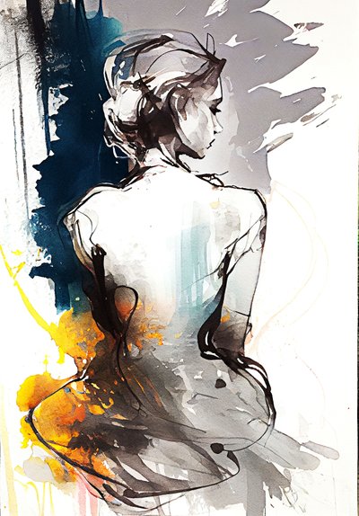 Maalaus istuvasta naisesta, Serenity in Silhouette, canvas-taidevedoksia tekijältä F. Abderrahim