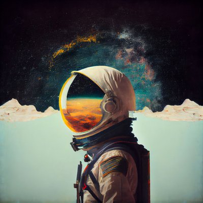 Abstrakti yksinäinen astronautti maalaus avaruudessa, seinätaidetulosteita tekijältä F. Abderrahim