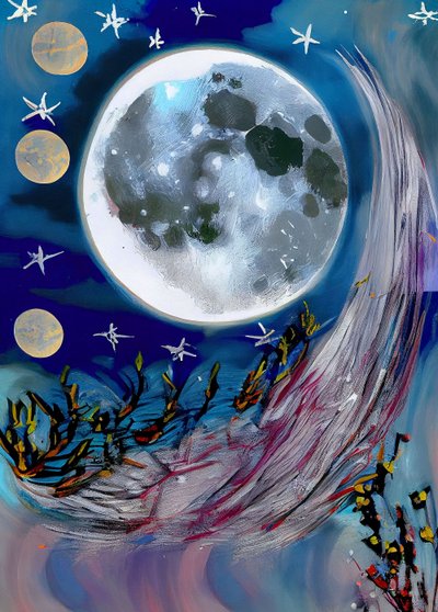 Moon at Night Abstrakti maalaus kankaalle, seinätaidevedoksia tekijältä F. Abderrahim