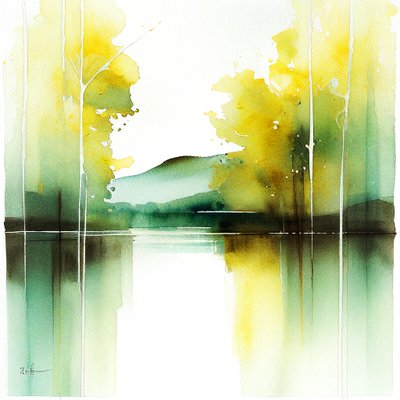 Serene Watercolour Maisema, digitaalinen maalaus, seinätaidevedoksia tekijältä F. Abderrahim