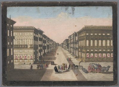 Gezicht op de Strada Nuova te Genua Näkymä Strada Nuovalle tekijältä familie Remondini (attributed to)