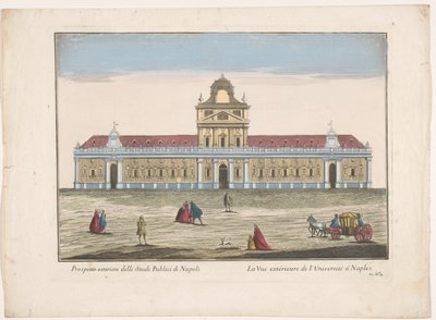 Näkymä Napolin yliopistosta Prospetto esteriore degli Studi Publici di Napoli (otsikko esineessä) tekijältä familie Remondini (attributed to)