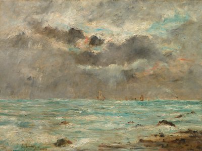 Trouvillen rannikko tekijältä imitator of Eugène Boudin