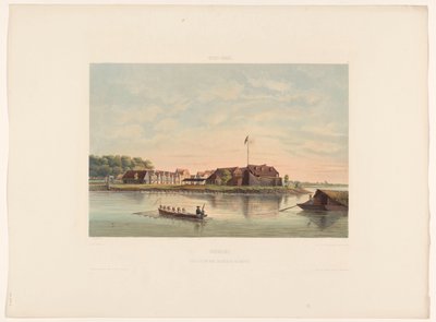Fort Zeelandia Paramaribossa Suriname. Näkymä Fort Zelandiaan Paramaribossa (otsikko esineessä) tekijältä jonkheer Jacob Eduard van Heemskerck