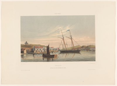 Willemstadin satama Curacao. Sota-alusten laituripaikka satamassa (nimi esineessä) tekijältä jonkheer Jacob Eduard van Heemskerck