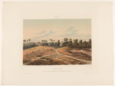 Juutalainen Savannah Juutalaiset Savannah. Näkymä synagogalle ja hautausmaalle armeijan Cordonpadin puolelta (otsikko esineessä) tekijältä jonkheer Jacob Eduard van Heemskerck