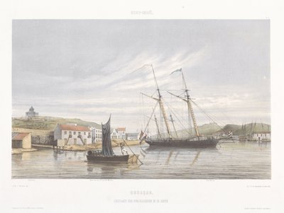 Laituripaikka sota-aluksille Curaçaon satamassa Näkymiä Alankomaiden Länsi-Intialta (sarjan nimi) tekijältä jonkheer Jacob Eduard van Heemskerck