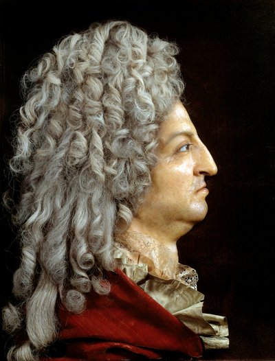 Kuningas Ludvig XIV:n (1638-1715) muotokuva. Antoine Benoist dit du Cercle (1632-1717) vahaa ja tekstiiliä. Noin 1705. Aurinko 0,52x0,42 m Versailles, musee du chateau tekijältä or Benoit du Cercle Antoine Benoist