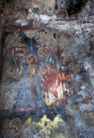 Kristus ja enkelit, fresko bysanttilaisessa Agios Konstantinoksen ja Agia Elenin kirkossa, Voukolies, Kreeta, Kreikka (kuva) tekijältä Theodore Charles Ange Coquelin