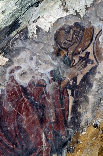 Pyhän hahmo risteillä, fresko bysanttilaisessa kirkossa Prodromissa, Kreetalla, Kreikassa (kuva) tekijältä Theodore Charles Ange Coquelin