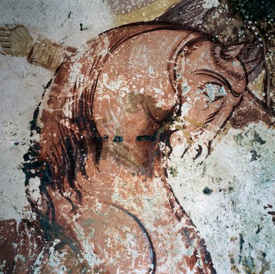 Hevonen, fresko bysanttilaisessa kirkossa Mourniesissa, Kreeta, Kreikka (kuva) tekijältä Theodore Charles Ange Coquelin