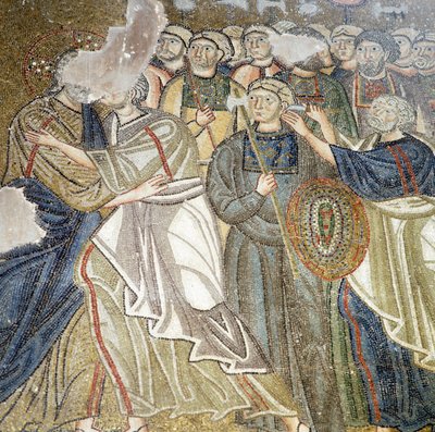 Juudaksen suudelma, mosaiikki Nea Moni -luostarin katholikonissa (pääkirkko) (Unescon maailmanperintöluettelo) tekijältä Theodore Charles Ange Coquelin