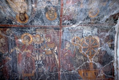 Uskonnollinen teema fresko, Ioannis Pagomenos, fresko bysanttilaisessa Pyhän Yrjön kirkossa, Anidri, Kreeta, Kreikka (kuva) tekijältä Theodore Charles Ange Coquelin
