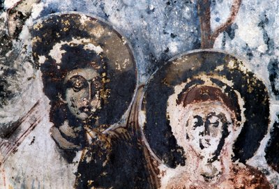 Pyhät, vaurioitunut fresko Agios Vasileiosin kirkossa, Vavouledo, Kreeta, Kreikka (kuva) tekijältä Theodore Charles Ange Coquelin