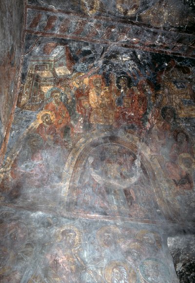 Pyhät, fresko Agia Paraskevin kirkon katossa, Anisaraki, Kreeta, Kreikka (kuva) tekijältä Theodore Charles Ange Coquelin