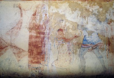 Nainen ja nuori, fresko, Sinisten demonien hauta, Tarquinian nekropolis (UNESCOn maailmanperintöluettelo, 2004), Lazio, Italia, etruskien sivilisaatio, 5. vuosisata eKr. (kuva) tekijältä Theodore Charles Ange Coquelin