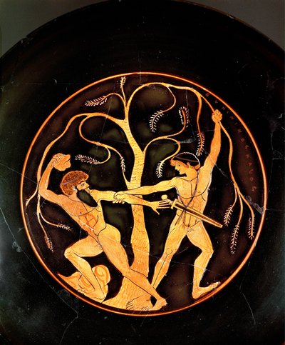 Theseus ja ryöstäjä Sinis (keramiikka) tekijältä painting Elpinikos