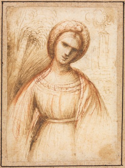 Nainen maisemassa (recto) tekijältä possibly by Dosso Dossi