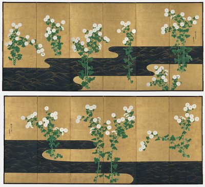 Krysanteemit virran varrella tekijältä possibly by Ogata Kōrin