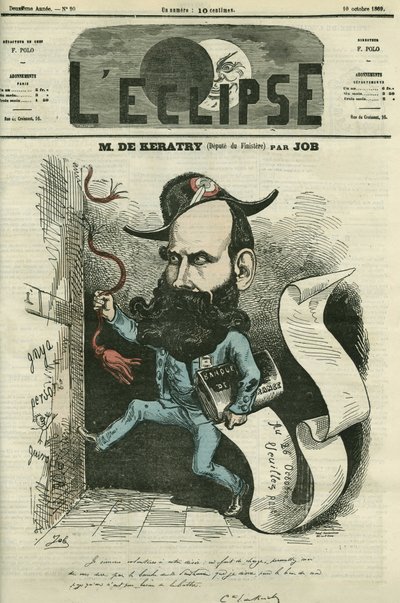 Sarjakuva Emile Keratryn (1832-1904), ranskalaisen poliitikon. Kansi Jobin "" L