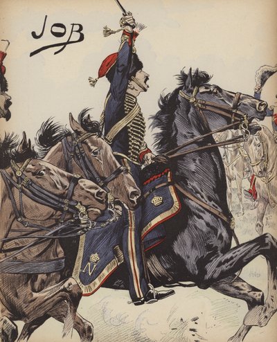 Napoleonin sotien ranskalainen ratsuväki (väri litho) tekijältä pseudonym for Onfray de Breville Jacques Job