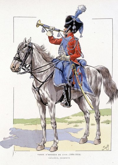 Lyonin kunniakaarti 1804-1814, trumpettiratsumies - elokuvassa "Hue des troupes de France", ill. de Job tekijältä pseudonym for Onfray de Breville Jacques Job