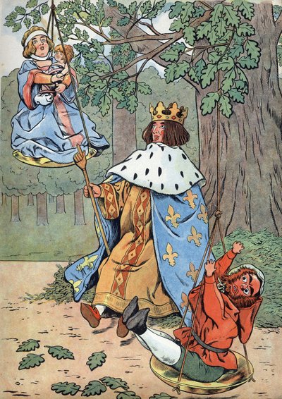 Ranskan historia. Kohtaus Saint Louisin elämästä leluissa: Kuningas Ludvig IX, joka tunnetaan nimellä Saint Louis (1214-1270), tekee oikeutta tammen juurella. "" Joujoux a l