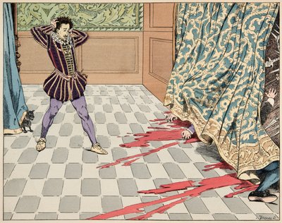Kuvitus kirjasta "Le bon roy Henri", kuvittanut Jacques Marie Gaston Onfray de Breville dit JOB (1858-1931): Pyhän Barthelemyn päivänä hänen kaksi ystäväänsä, Segur ja La Rochefoucauld ovat egogeja hänen silmiensä edessä - Yksityinen kokoelma tekijältä pseudonym for Onfray de Breville Jacques Job