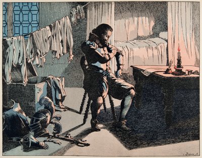 Kuvitus kirjasta "" Le bon roy Henri"", kuvittanut Jacques Marie Gaston Onfray de Breville dit JOB (1858-1931): Vuonna 1589 Henristä tuli Ranskan kuningas, mutta ilman rahaa - Yksityinen kokoelma tekijältä pseudonym for Onfray de Breville Jacques Job