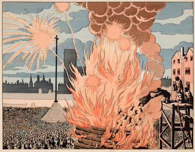 Kuva otettu kirjasta "Le bon roy Henri", kuvittanut Jacques Marie Gaston Onfray de Breville dit JOB (1858-1931): Fire de joie place de strike in Paris - Yksityinen kokoelma tekijältä pseudonym for Onfray de Breville Jacques Job