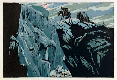 Jacques Marie Gaston Onfray de Breville nimeltä JOB (1858 - 1931); Kuvitus kirjasta "Les epees de France": Rolandin kuolema Roncesvallesissa vuonna 778; Coll, osa. tekijältä pseudonym for Onfray de Breville Jacques Job