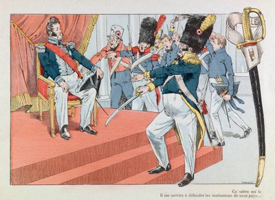 Jacques Marie Gaston Onfray de Brevillen TYÖSSÄ (1858 - 1931); Kuva otettu kirjasta "" Les epees de France"": Louis Philippe (1773-1850) valtaistuimella (Henri Monnier vastaanottamassa kansalliskaartin arvomerkin "" Tämä sapeli on kaunein tekijältä pseudonym for Onfray de Breville Jacques Job