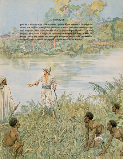 Jacques Marie Gaston Onfroy de Breville töissä (1858-1931) - Belgian historia: kersantti Henri de Bruyne (1868-1892) ja luutnantti Joseph Lippens (kuoli 1892) La Lomamin rannalla Kongossa vuonna 1889, yksityinen kokoelma tekijältä pseudonym for Onfray de Breville Jacques Job