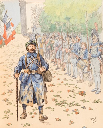 Jacques Marie Gaston Onfroy de Breville dit JOB (1858-1931) - Le triumphe du poilu (allegoria Ranskan armeijan kunnioittamisesta karvaisille), Collection privee tekijältä pseudonym for Onfray de Breville Jacques Job