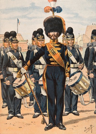 Jacques Marie Gaston Onfroy de Breville dit JOB (1858-1931) - Ranskan joukkojen varusteet kaikkina aikoina: Laivaston miehistön rumpumajuri (1837), yksityinen kokoelma tekijältä pseudonym for Onfray de Breville Jacques Job