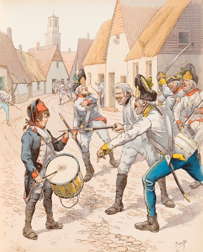 Jacques Marie Gaston Onfroy de Breville dit JOB (1858-1931) - Wattigniesin pieni rumpu vuonna 1793 (The Drum Stroh (Strauh) joutui itävaltalaisten iskujen alle taistelun aikana), Yksityiskokoelma tekijältä pseudonym for Onfray de Breville Jacques Job