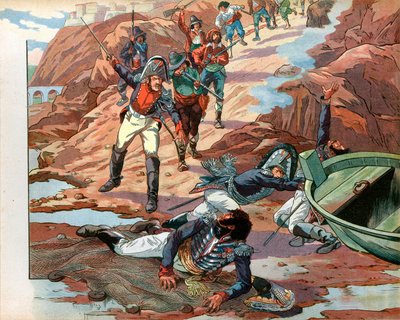 Joachim Murat (1767-1815), Napolin dechu-kuningas, vihamielisen joukon vangiksi Pizzossa Calabriassa vuonna 1815. Jacques Marie Gastonin kaiverrus Onfray de Breville dit Job (1858-1931) tekijältä pseudonym for Onfray de Breville Jacques Job